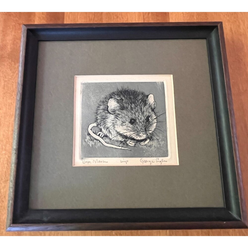 George Engle "Dear Mouse" Pencil Art Etching Matted Framed 9x10.5"